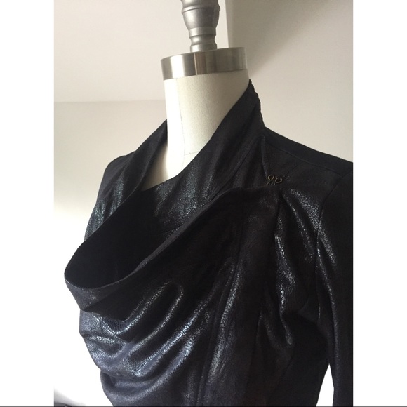 Black Faux Suede Knit Combo Asymmetrical Jacket - Picture 5 of 6